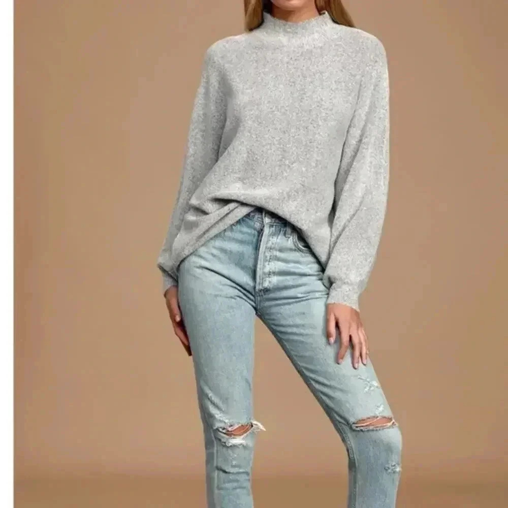 LULUS Cozy Perfection Grey Dolman Sleeve Sweater Top Size XL NWOT Cozy Oversize